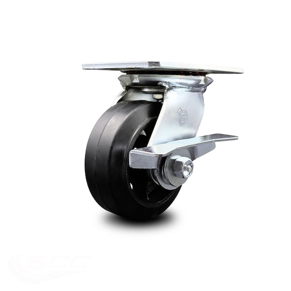 5 Inch Heavy Duty Rubber on Steel Caster with Ball Bearing and Brake SCC